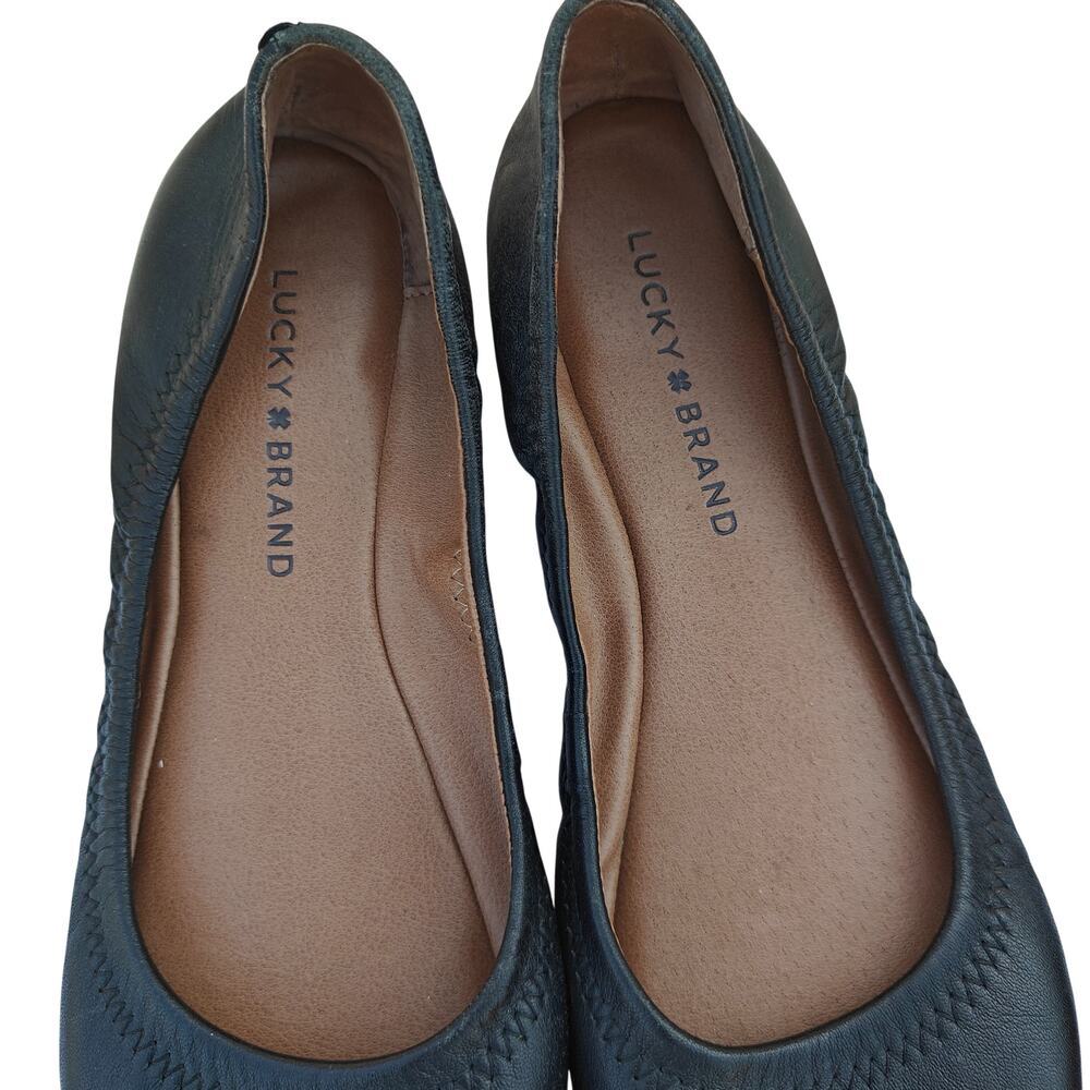 Lucky Brand Emmie Black Leather Ballet Flats Slip On - Picture 3 of 5